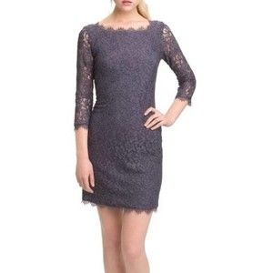 Diane Von Furstenberg Zarita lace dress purple zipper back size 10 gorgeous